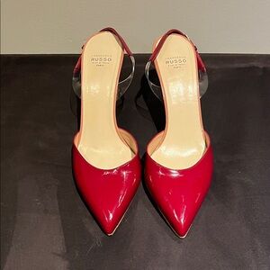 Francesco Russo Red Patent Pointed Slingback Heels